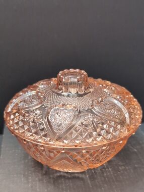 VGT,Pink Depressed Glass Candy Dish by KIG Malaysia.